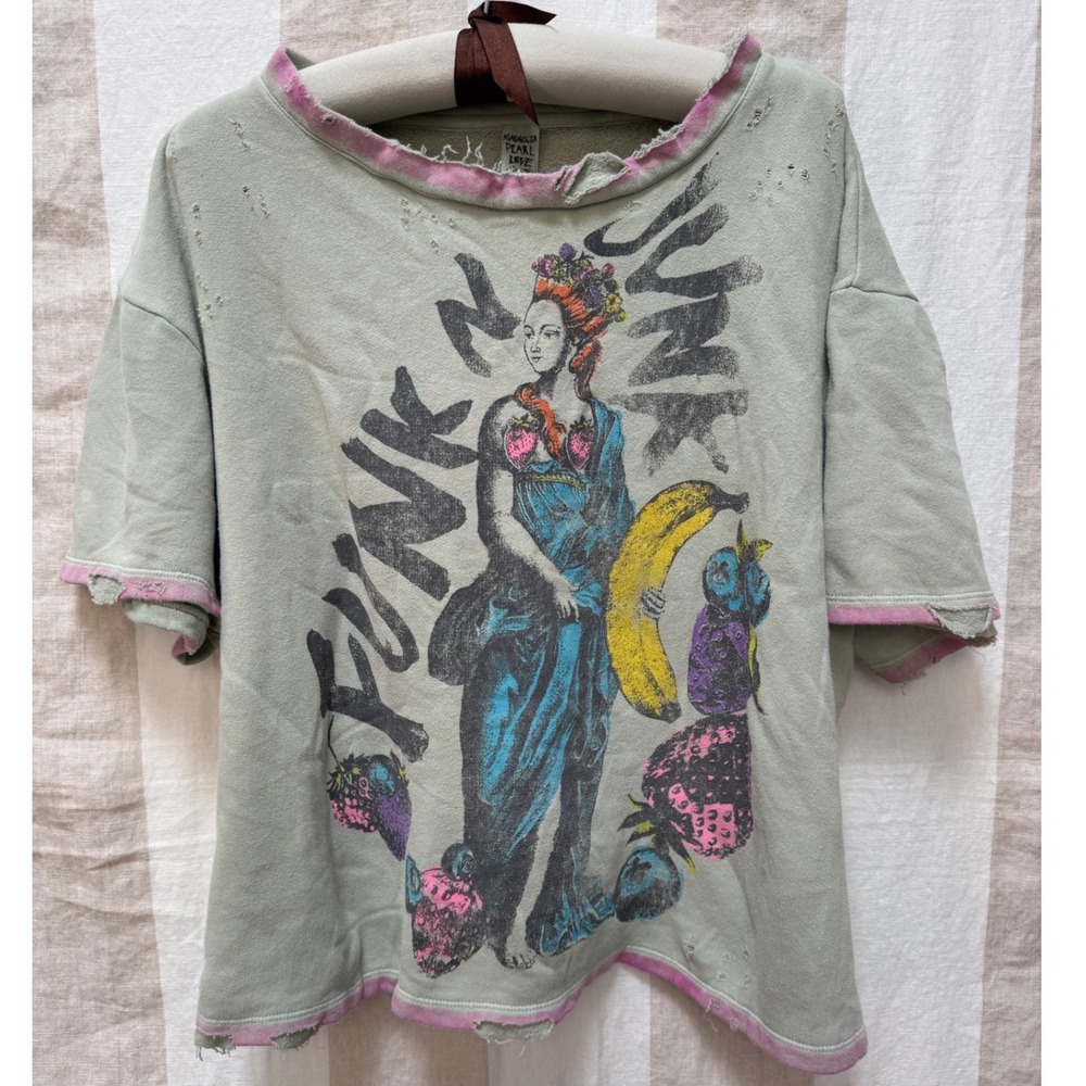 Magnolia Pearl Mint Green Short Sleeve Distressed Sweatshirt Pink Strawberry NWT
